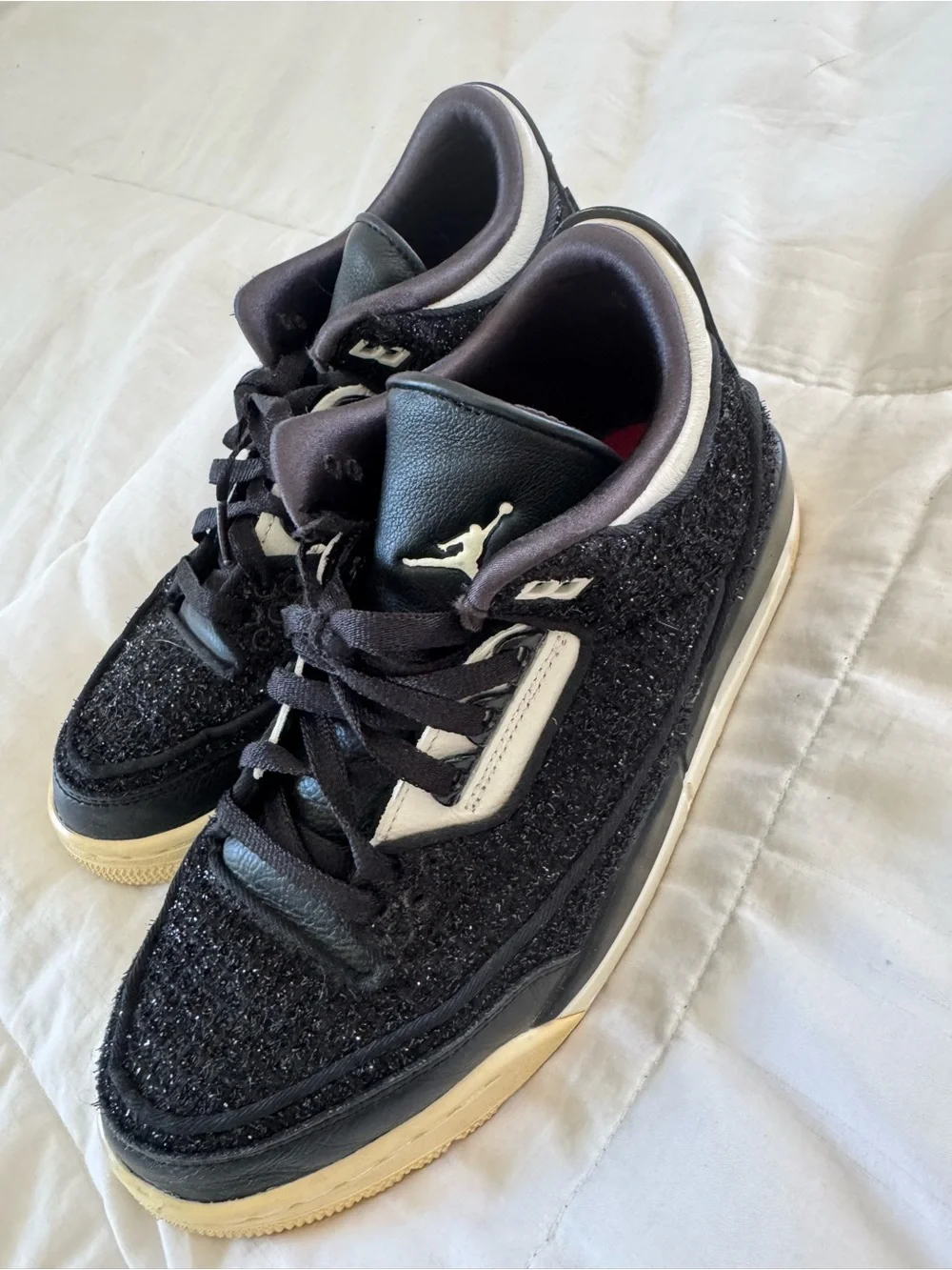 Jordan Black Tweed Low-Top Sneakers with Cream Accents